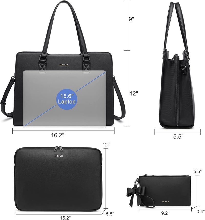 Keyli 4pc Sets Laptop Bag for Women Large Leather Laptop Briefcase with USB Charging Port Computer Shoulder tote Bags Purse - Image 3